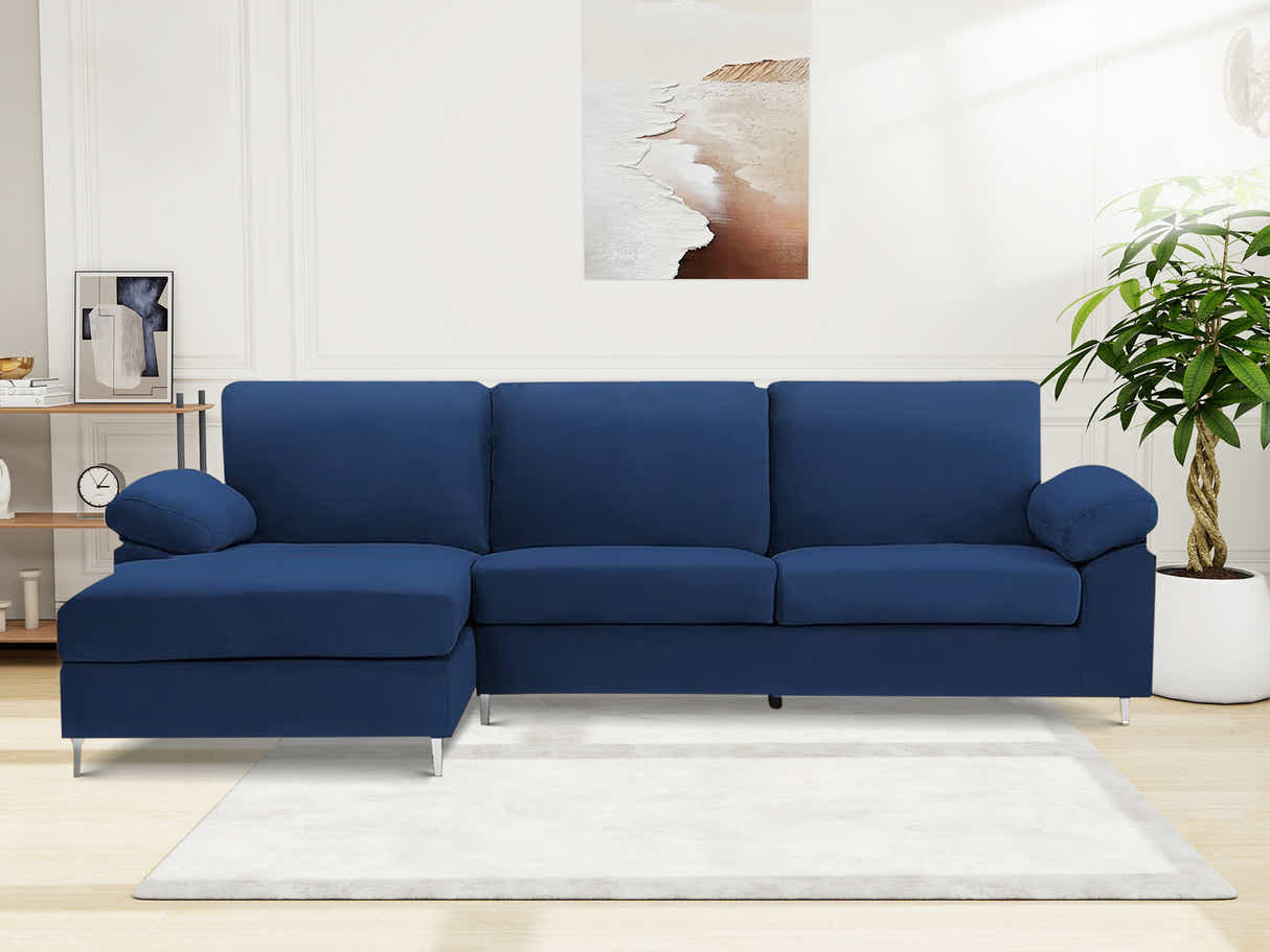 Kaveah Velvet Sofa With Left Chaise - Blue