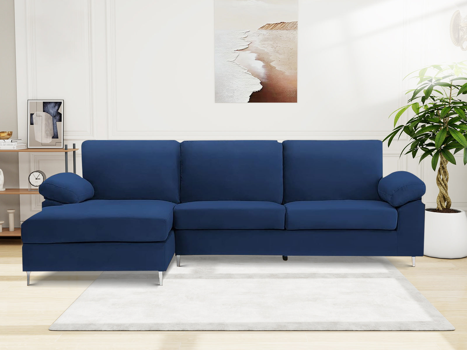 Kaveah Velvet Sofa With Left Chaise - Blue