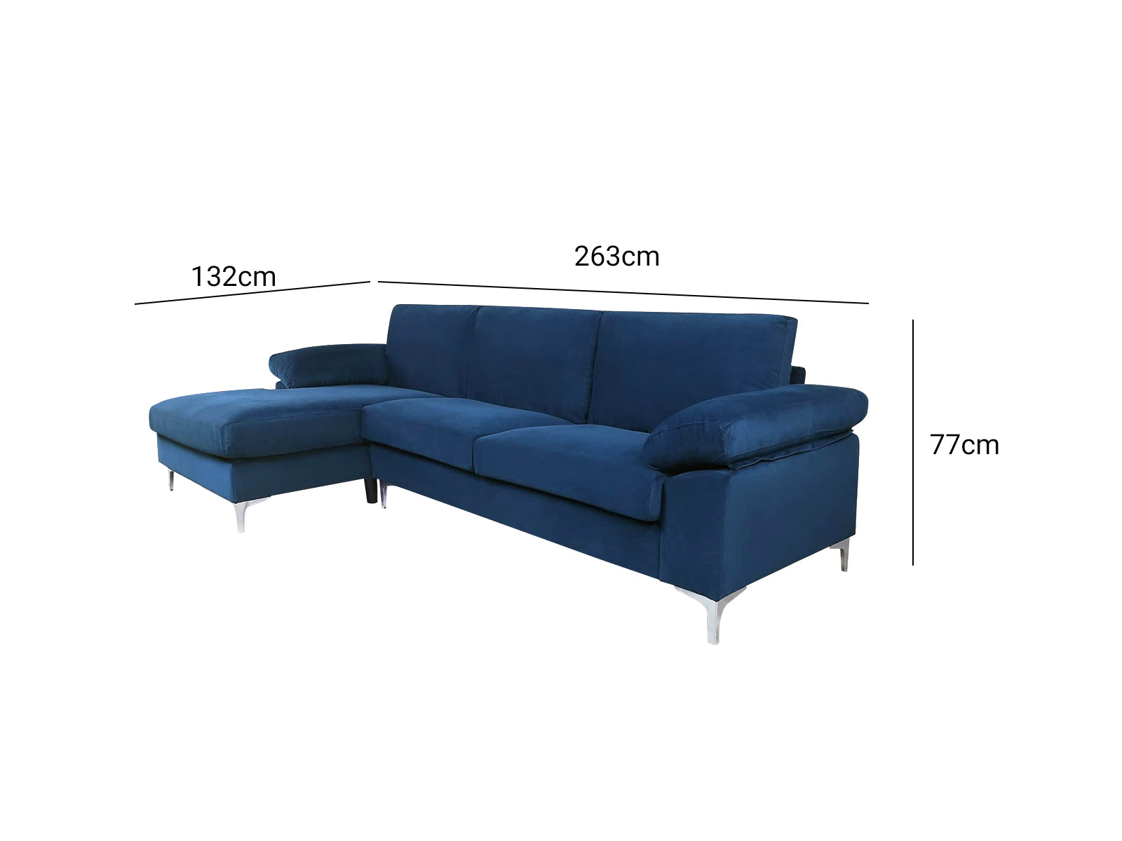 Kaveah Velvet Sofa With Left Chaise - Blue