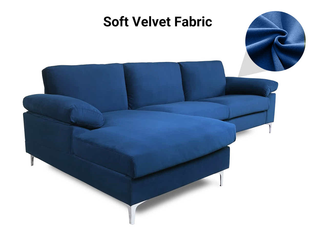 Kaveah Velvet Sofa With Left Chaise - Blue