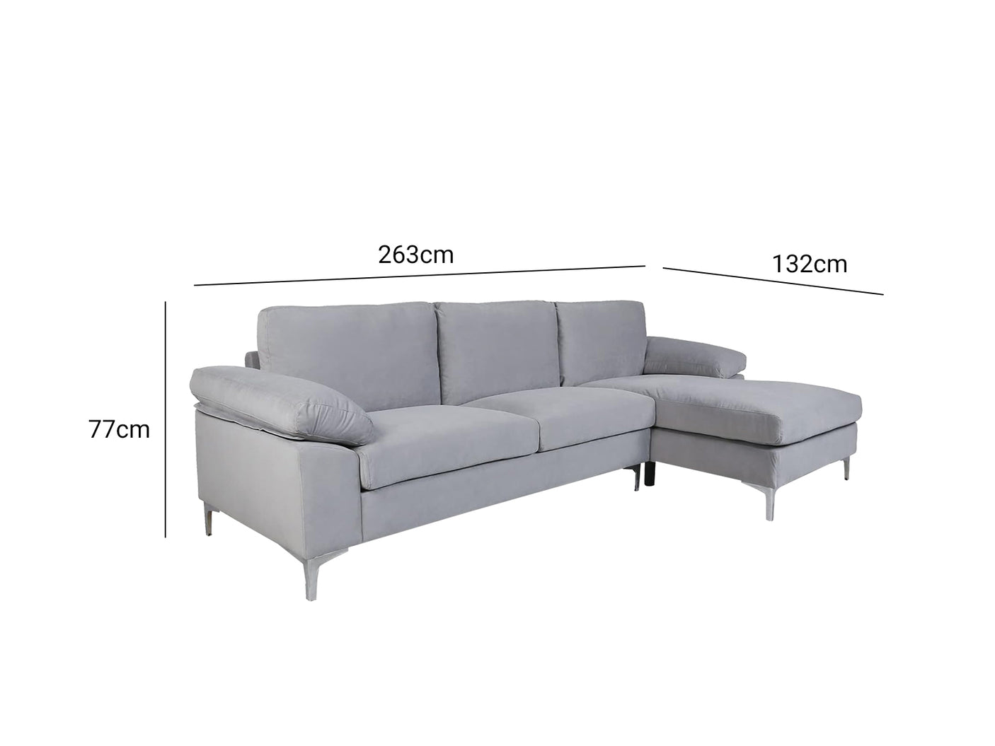 Kaveah Velvet Sectional Sofa with Right Chaise Grey