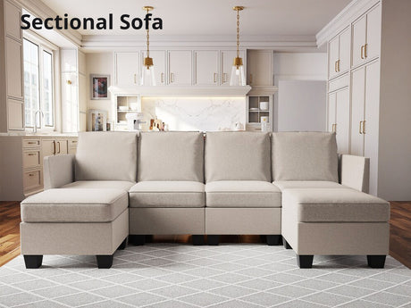 Enzo Sectional Sofa Velvet Beige