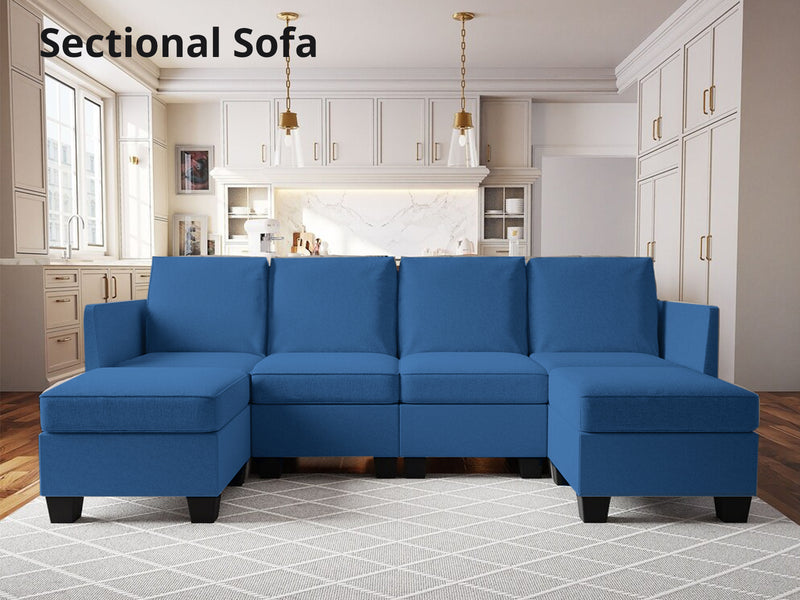 Enzo Storage Sofa with Ottomans - Velvet Navy