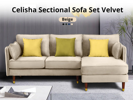 Celisha Sectional Sofa Set Velvet Beige