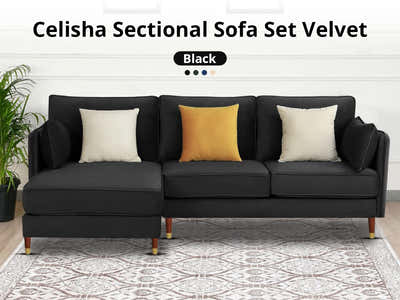 Celisha Sectional Sofa Set Velvet Black