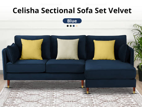 Celisha Sectional Sofa Set Velvet Blue
