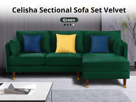Celisha Sectional Sofa Set Velvet Green