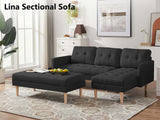 T Lina Sectional Sofa Linen Black