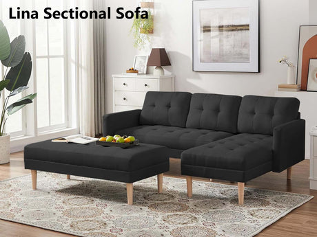 T Lina Sectional Sofa Linen Black