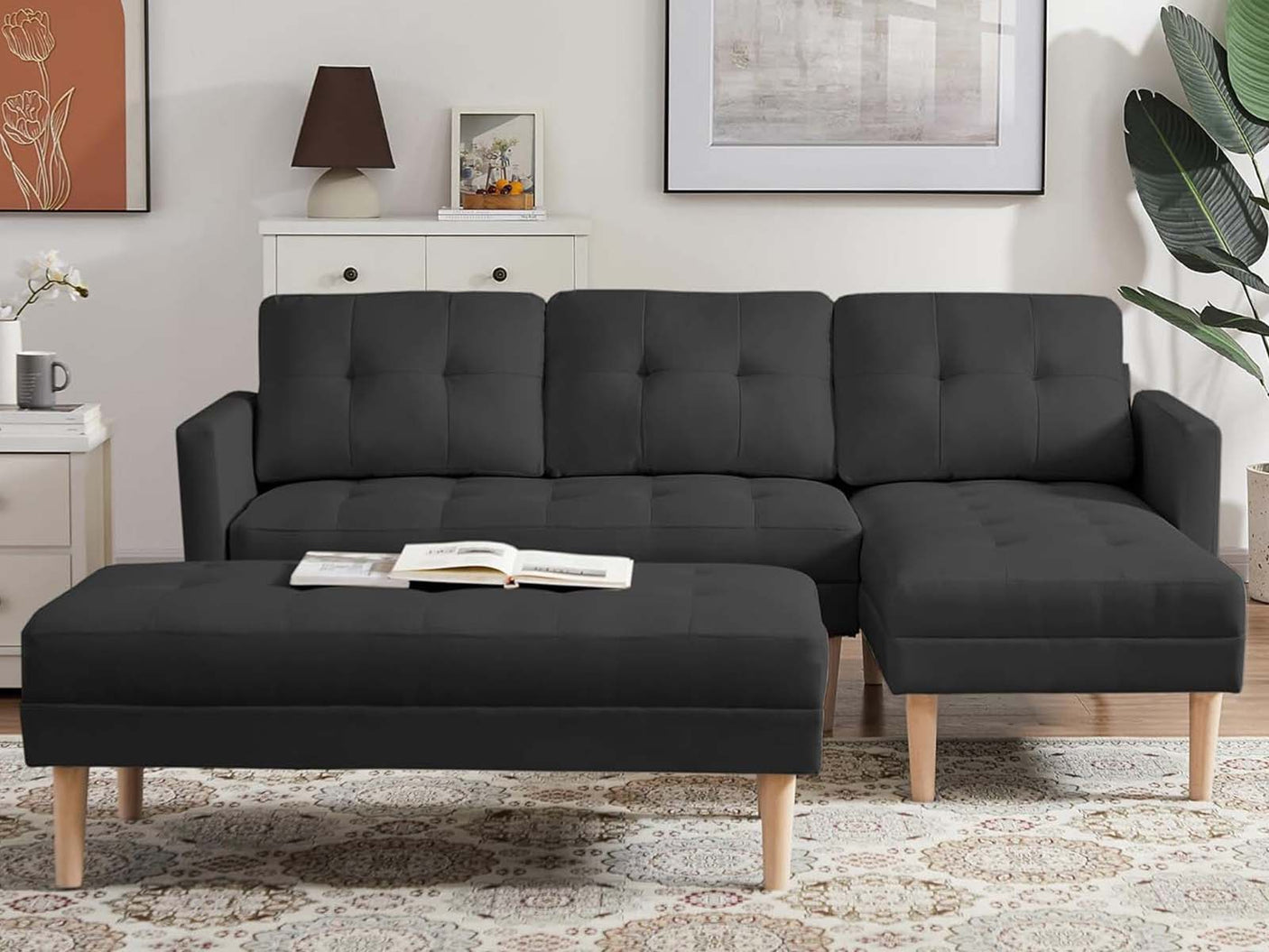T Lina Sectional Sofa Linen Black