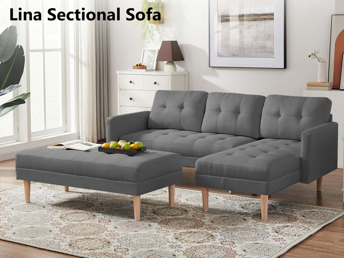 T Lina Sectional Sofa Linen Grey
