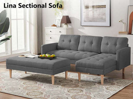 T Lina Sectional Sofa Linen Grey