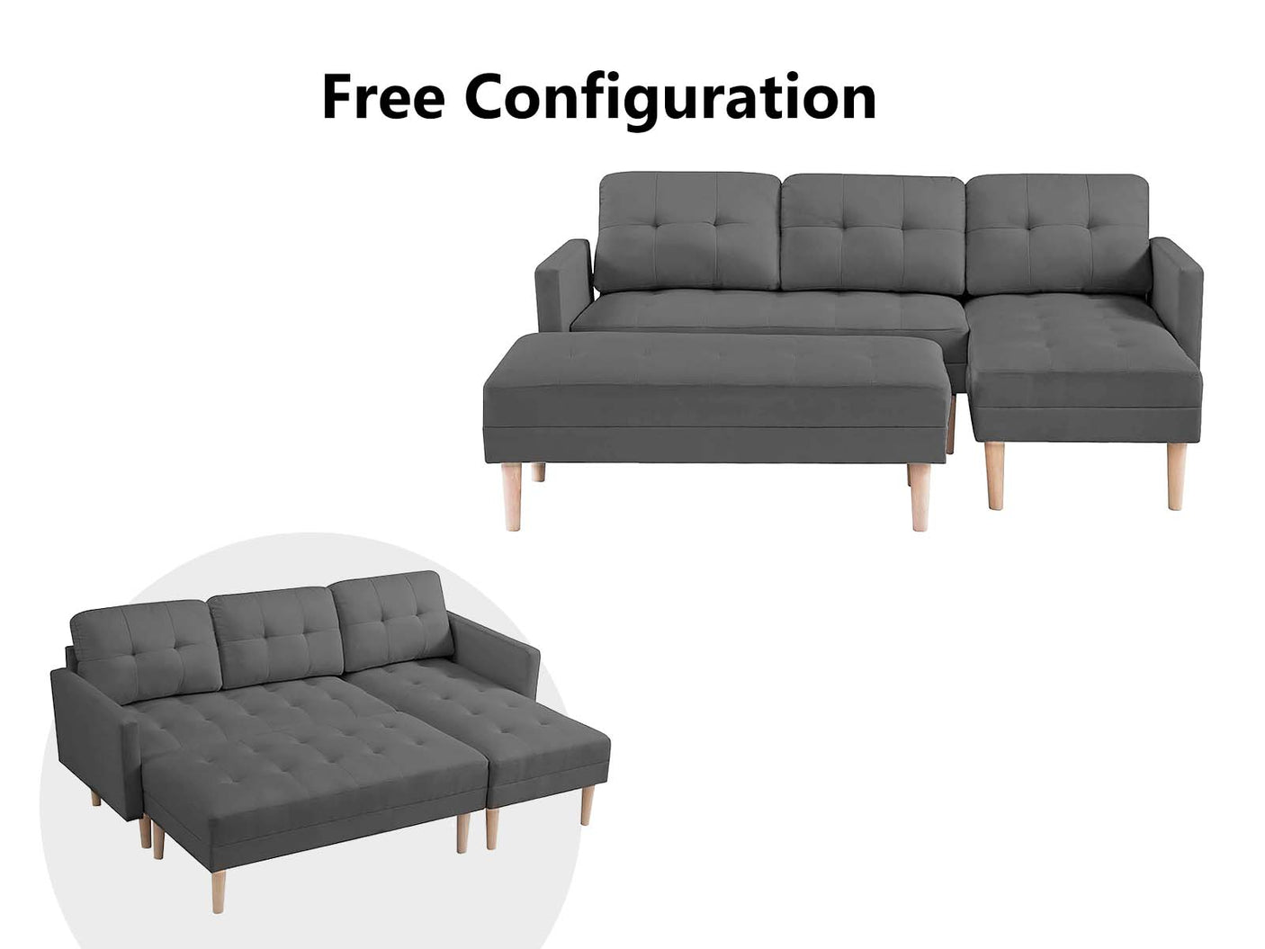 T Lina Sectional Sofa Linen Grey