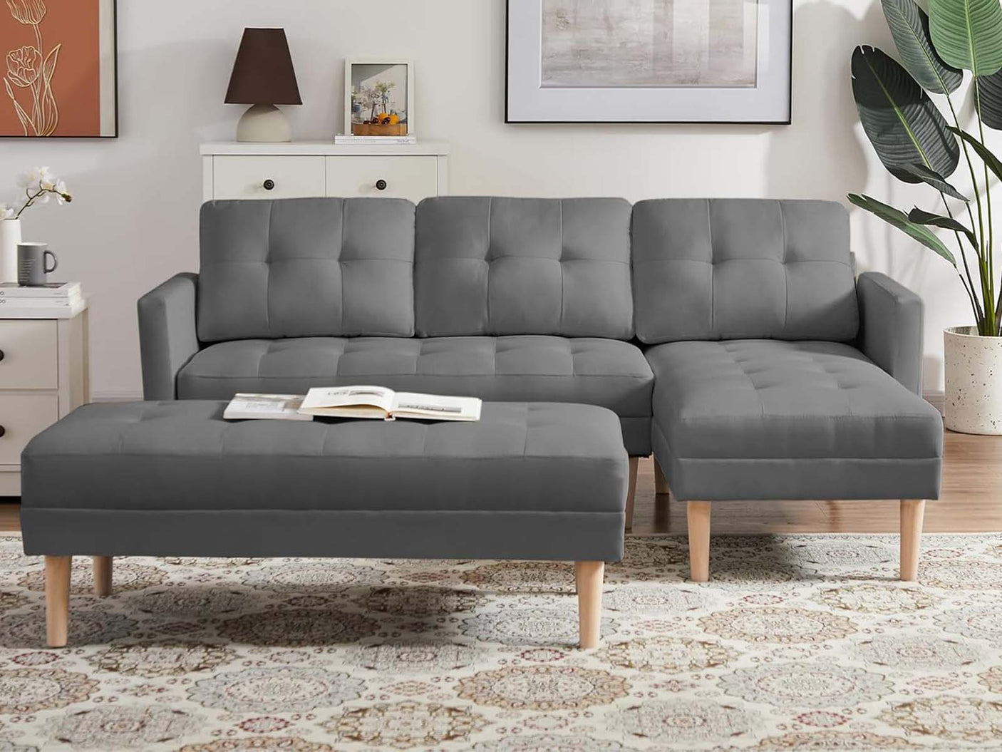 T Lina Sectional Sofa Linen Grey