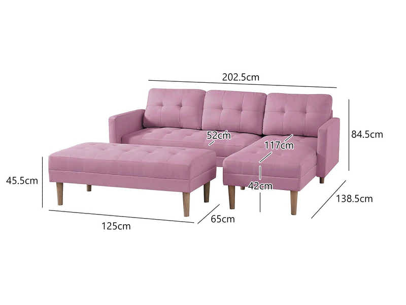 T Lina Sectional Sofa Linen Pink