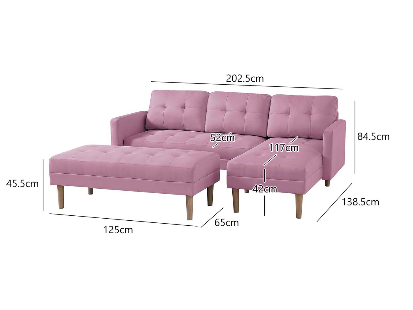 T Lina Sectional Sofa Linen Pink