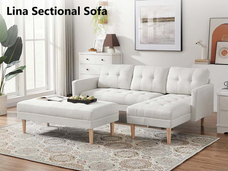 T Lina Sectional Sofa Linen White