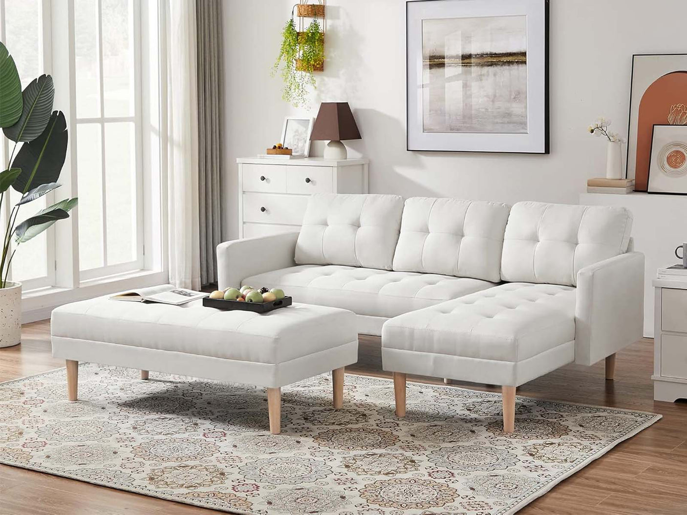 T Lina Sectional Sofa Linen White