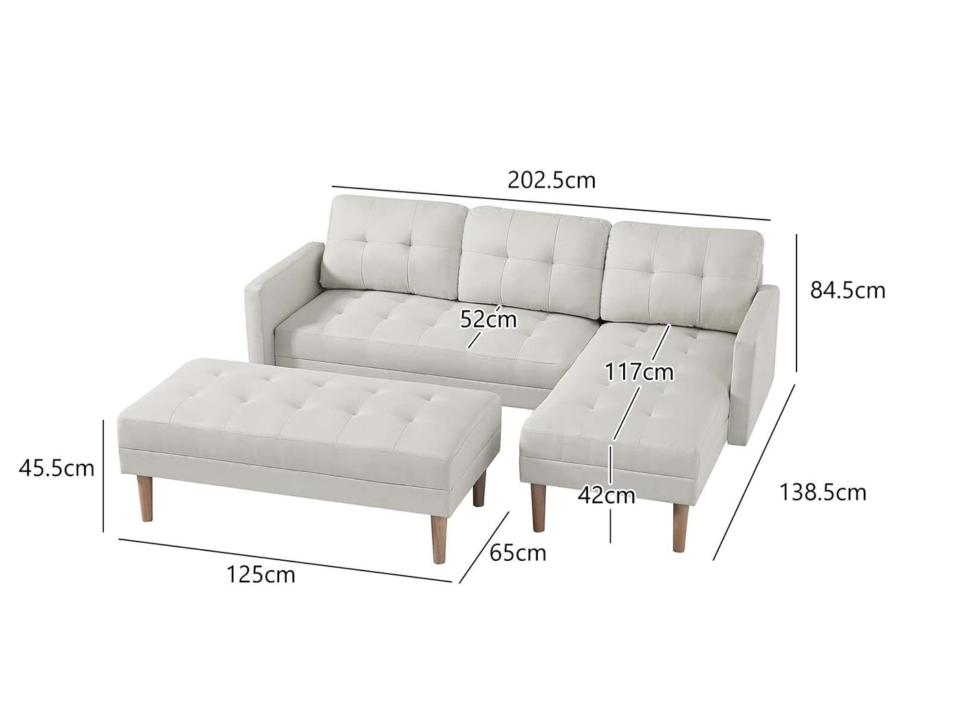 T Lina Sectional Sofa Linen White