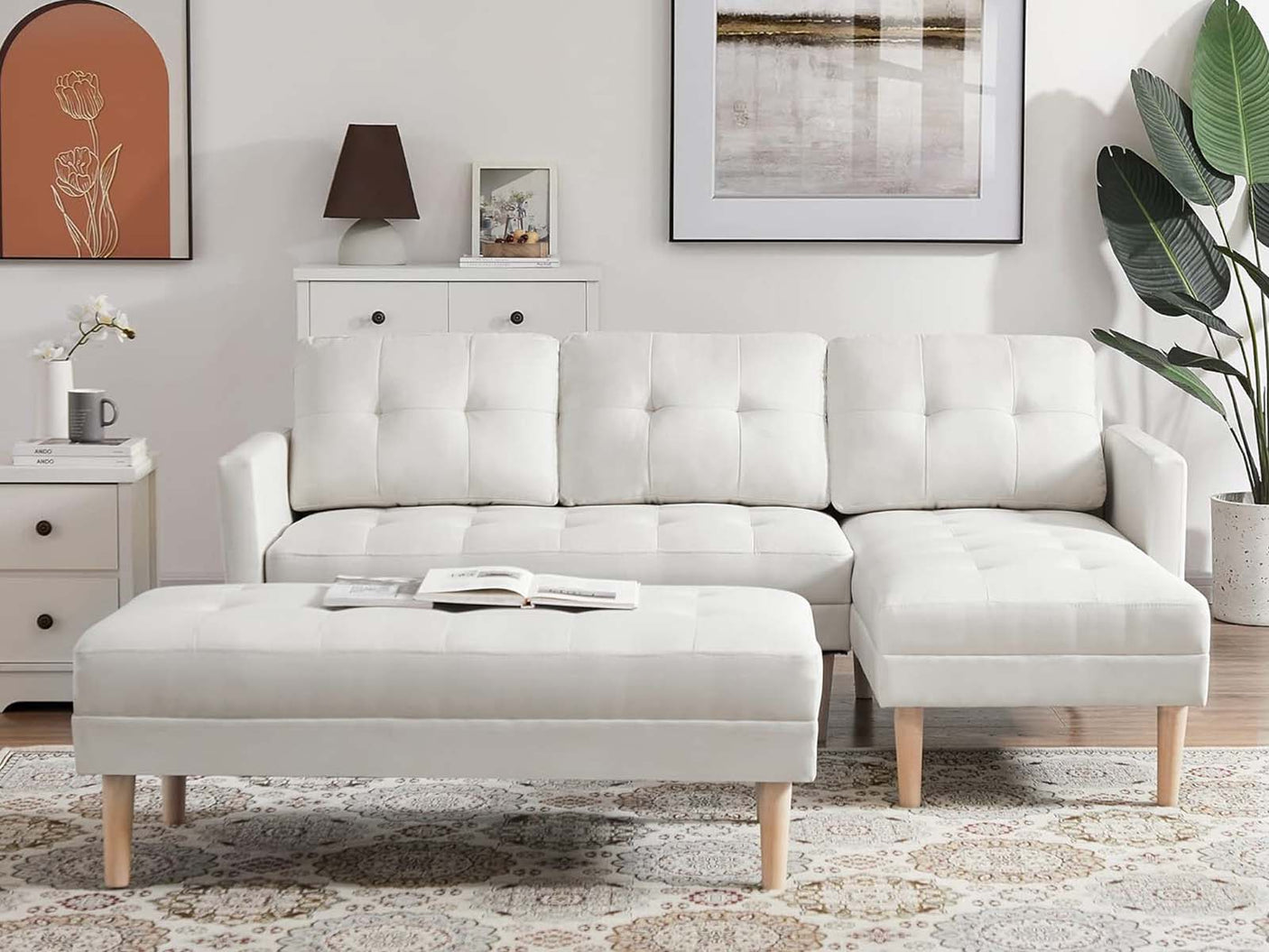 T Lina Sectional Sofa Linen White