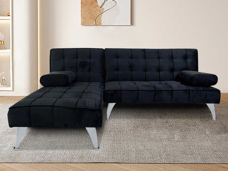 Keren Velvet L-Shape Sofa Bed - Black