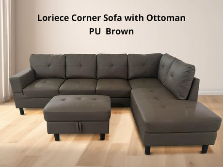 DS Loriece Corner Sofa with Ottoman PU Brown