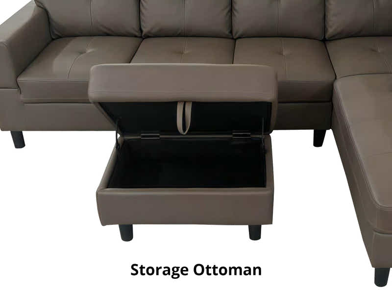 Loriece PU Leather Sofa with Ottoman - Brown