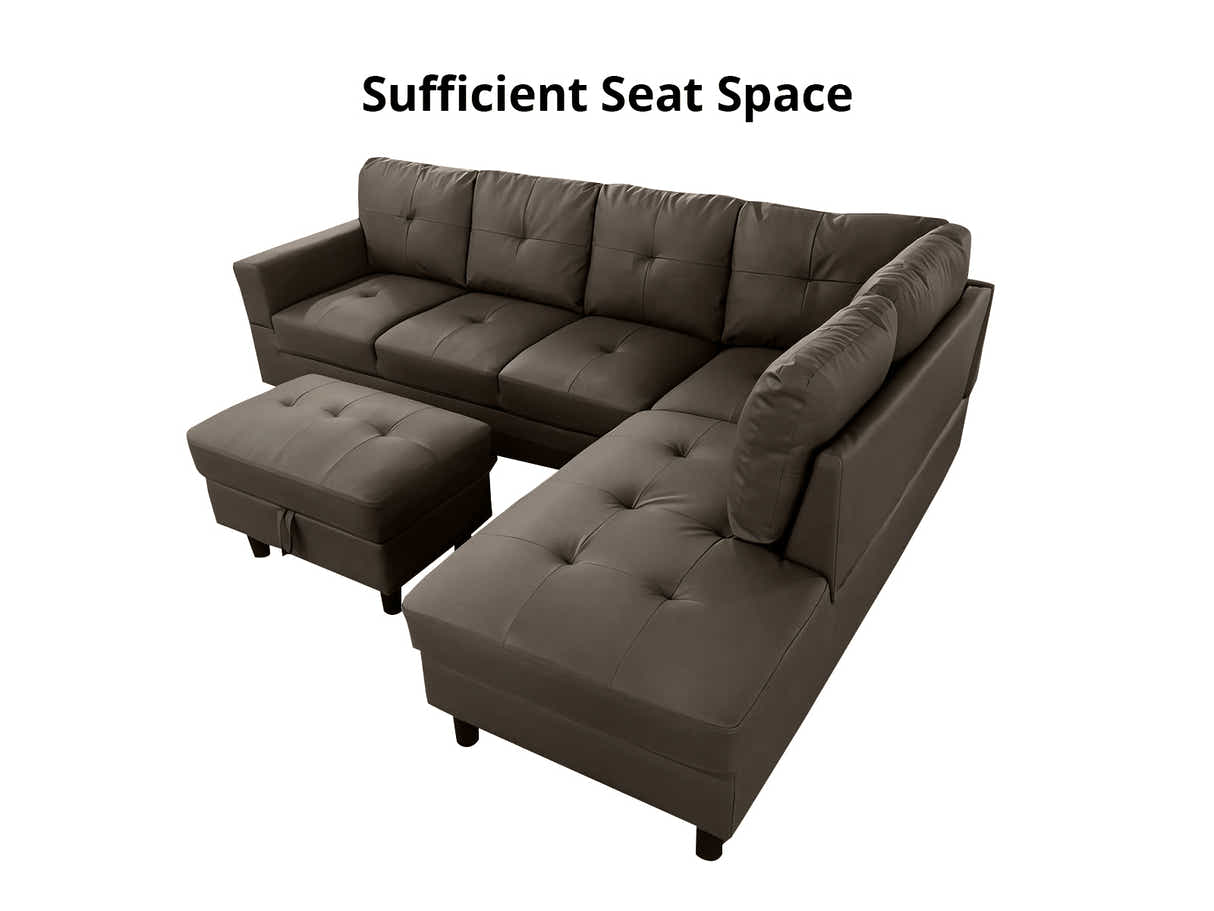 Loriece PU Leather Sofa with Ottoman - Brown