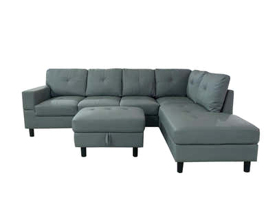 Loriece PU Leather Sofa with Ottoman - Grey