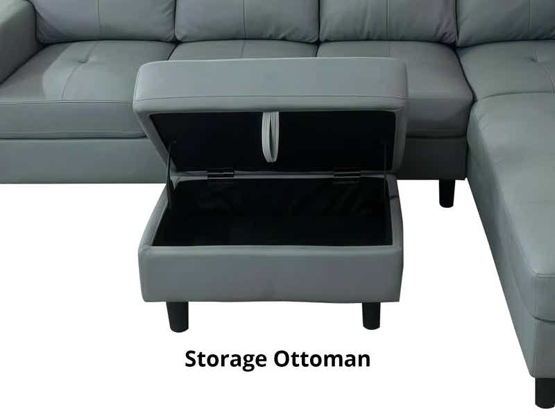 Loriece PU Leather Sofa with Ottoman - Grey