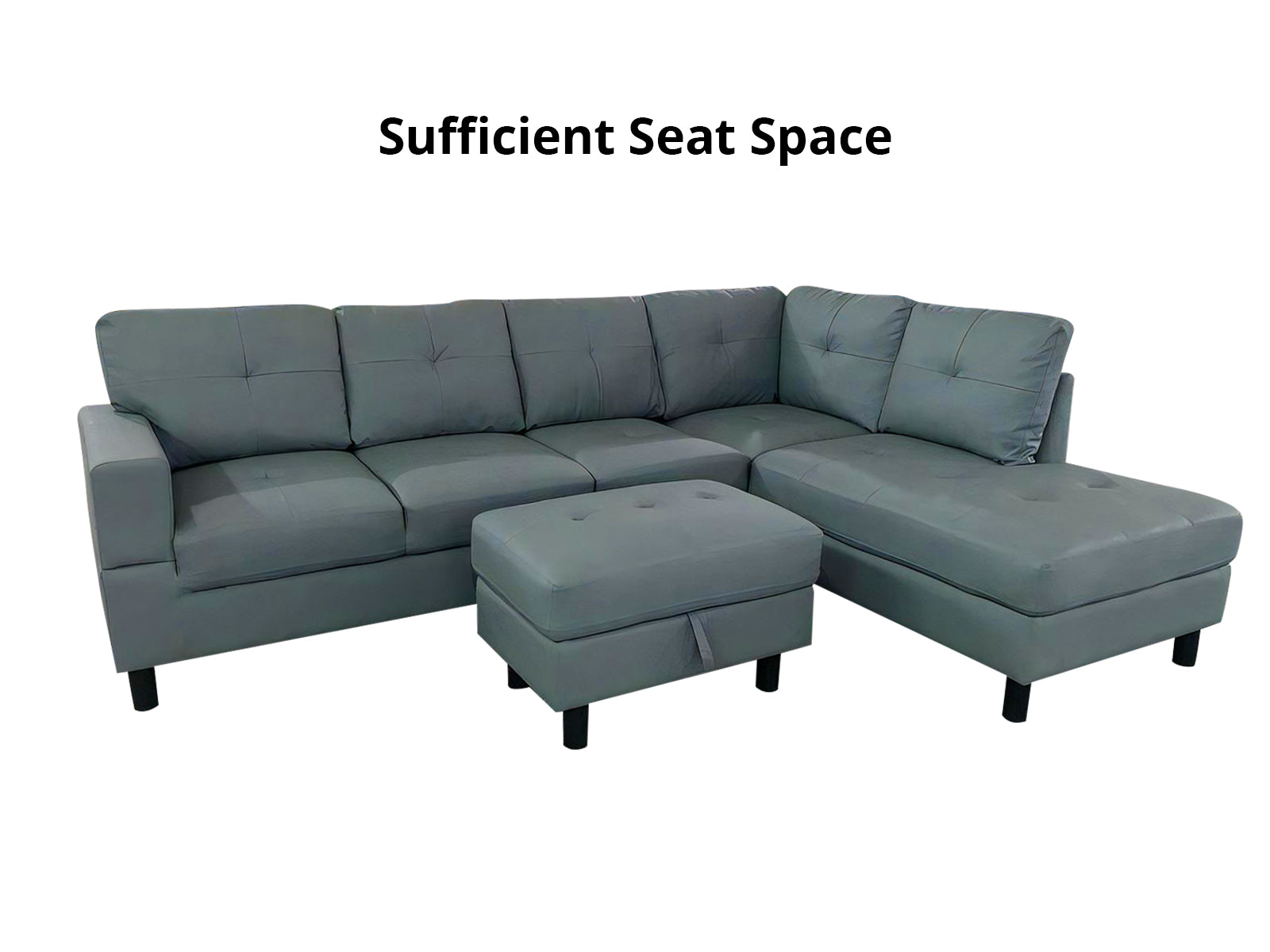 Loriece PU Leather Sofa with Ottoman - Grey