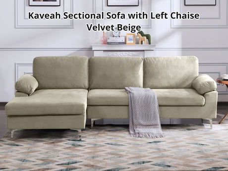 DS Kaveah Sectional Sofa with Left Chaise Velvet Beige