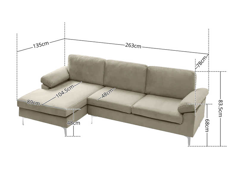 Kaveah Velvet Sofa With Left Chaise - Beige