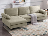 Kaveah Velvet Sofa With Left Chaise - Beige