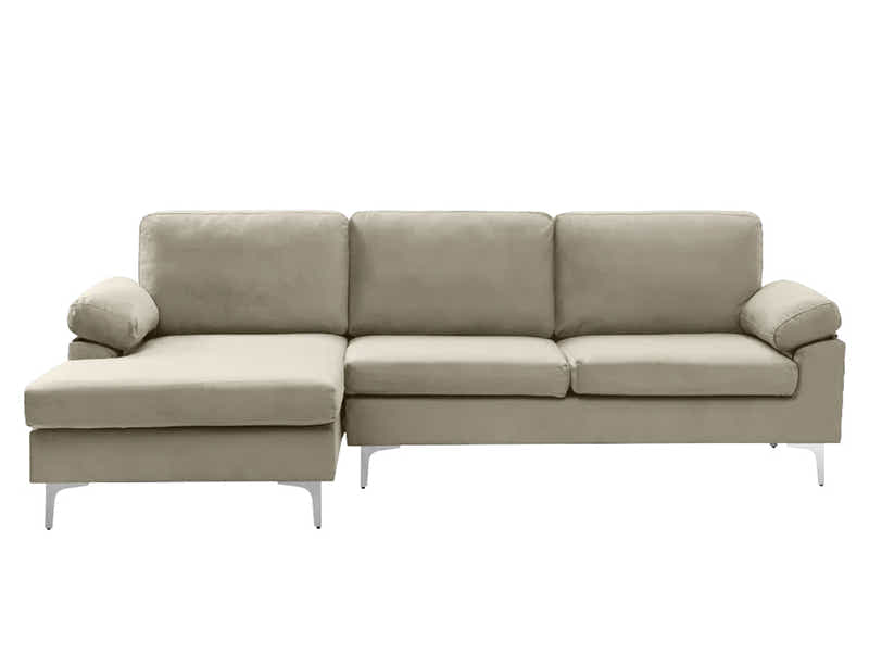 Kaveah Velvet Sofa With Left Chaise - Beige