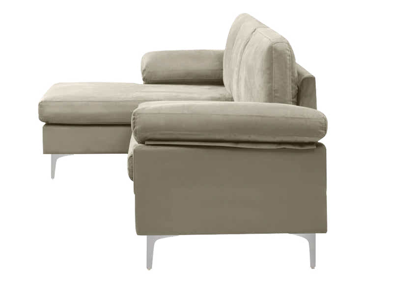 Kaveah Velvet Sofa With Left Chaise - Beige