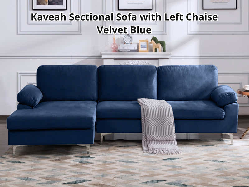 Kaveah Velvet Sofa With Left Chaise - Blue