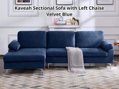 Kaveah Velvet Sofa With Left Chaise - Blue
