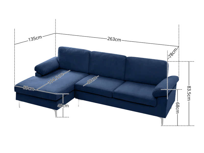 Kaveah Velvet Sofa With Left Chaise - Blue