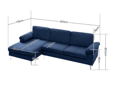 Kaveah Velvet Sofa With Left Chaise - Blue