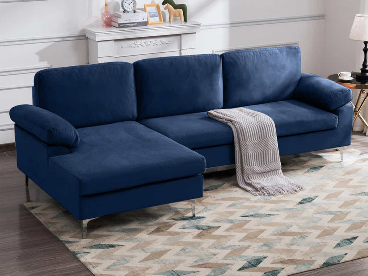 Kaveah Velvet Sofa With Left Chaise - Blue