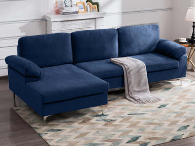 Kaveah Velvet Sofa With Left Chaise - Blue