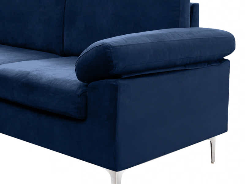 Kaveah Velvet Sofa With Left Chaise - Blue