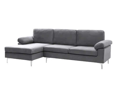 Kaveah Velvet Sofa With Left Chaise - Dark Grey