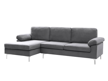 DS Kaveah Sectional Sofa with Left Chaise Velvet Dark Grey