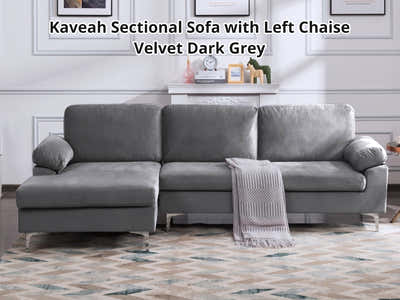 Kaveah Velvet Sofa With Left Chaise - Dark Grey