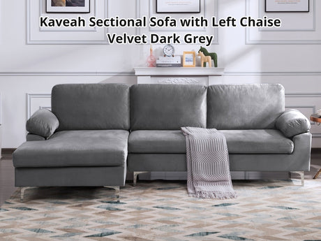 DS Kaveah Sectional Sofa with Left Chaise Velvet Dark Grey
