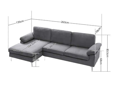 Kaveah Velvet Sofa With Left Chaise - Dark Grey