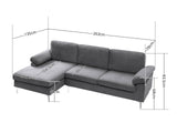 Kaveah Velvet Sofa With Left Chaise - Dark Grey