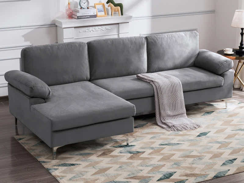 Kaveah Velvet Sofa With Left Chaise - Dark Grey